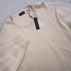 Tahari Mens Crewneck Sweater Beige Tan Viscose Blend Knit Long Sleeve XL NWT